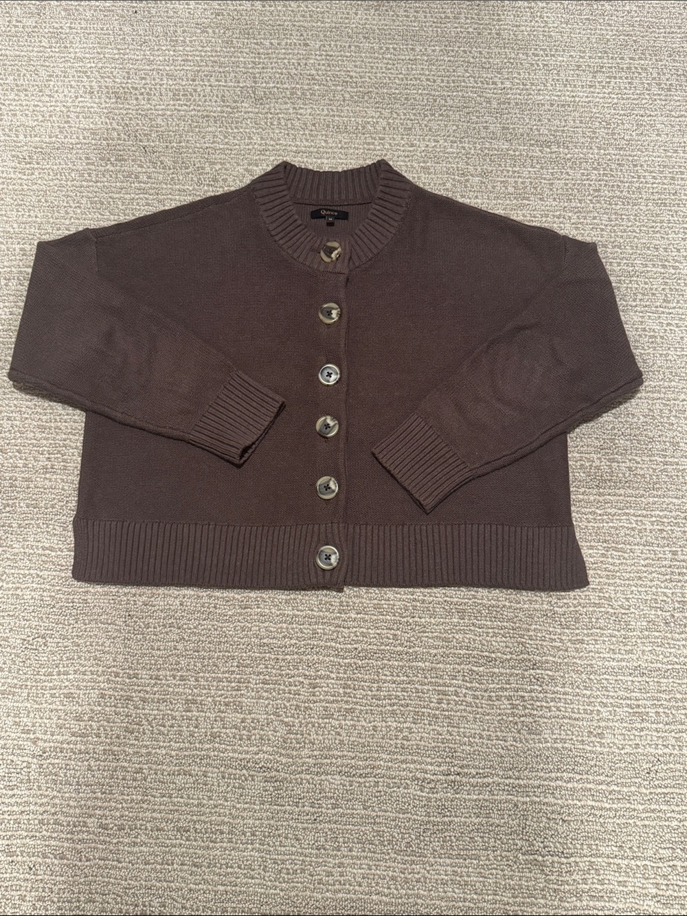 Quince Dark Brown Cropped Button-Front Cardigan